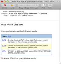 MyPDB will email alerts when structures matching saved queries are released.
