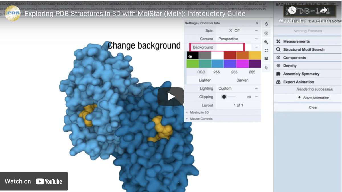 Video still from <A href="https://pdb101.rcsb.org/learn/videos/exploring-pdb-structures-in-3d-with-molstar">Tutorial 1 – Introduction to Visualization with Mol*</a>