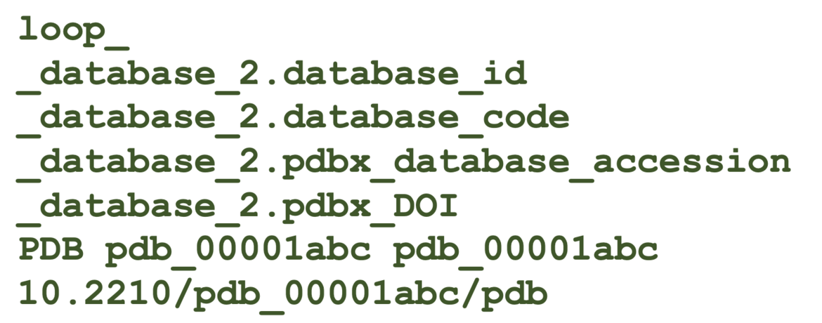 Example PDBx/mmCIF record of a 12-character PDB ID