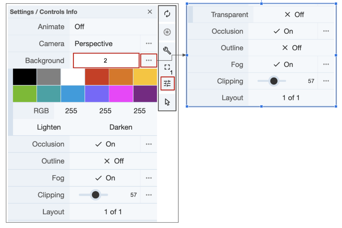 Figure 4: Options to change the background color in Mol*. 1. Click on the 'Options