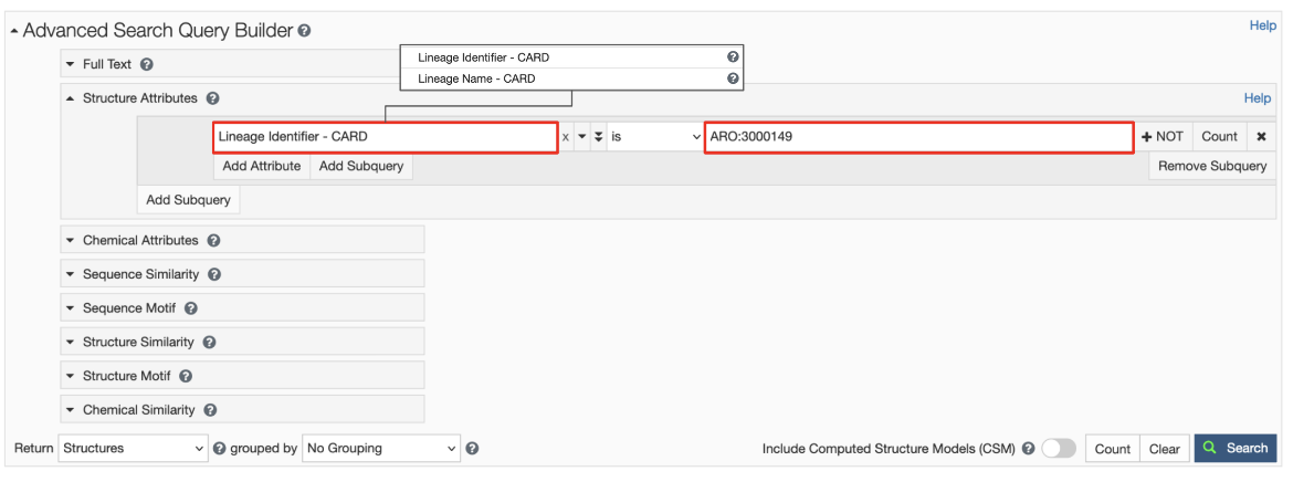 Figure 6: Search by Attribute using CARD annotations (ARO:3000149)