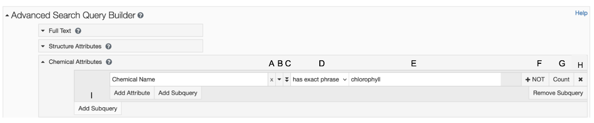 Figure 3: Shown here is the interface after the attribute “Chemical Name” is chosen from the pull-down menu and “chlorophyll” typed as a search value.
