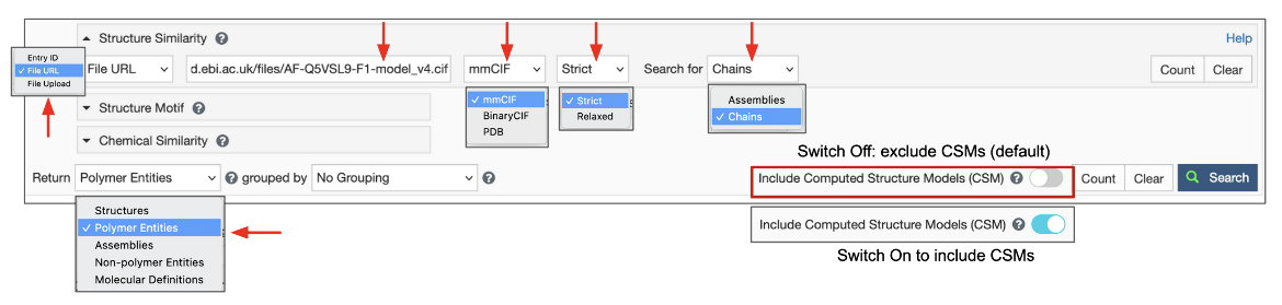 Figure 6: Structure Similarity Search options using a File URL to specify a non-RCSB.org 3D structure as a Query. 