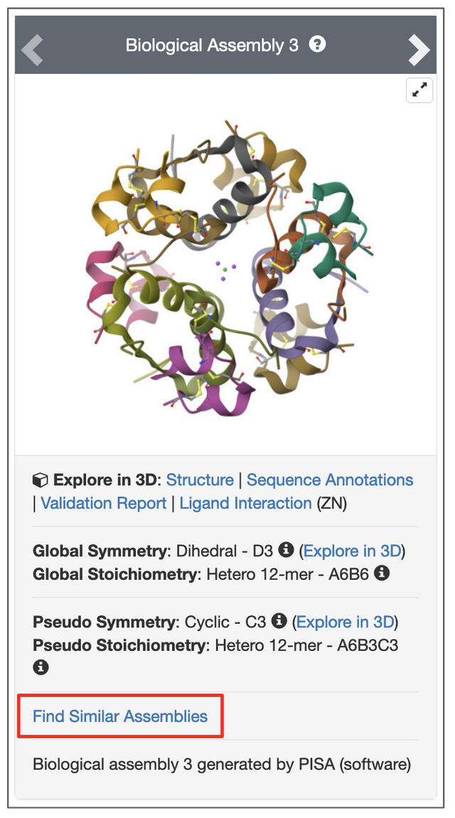 图13：从PDB ID 1trz的结构摘要页面启动基于结构（组件）的搜索的选项。 