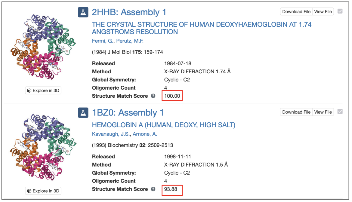 图9：基于装配的匹配结果列表的一部分，显示了结构匹配得分