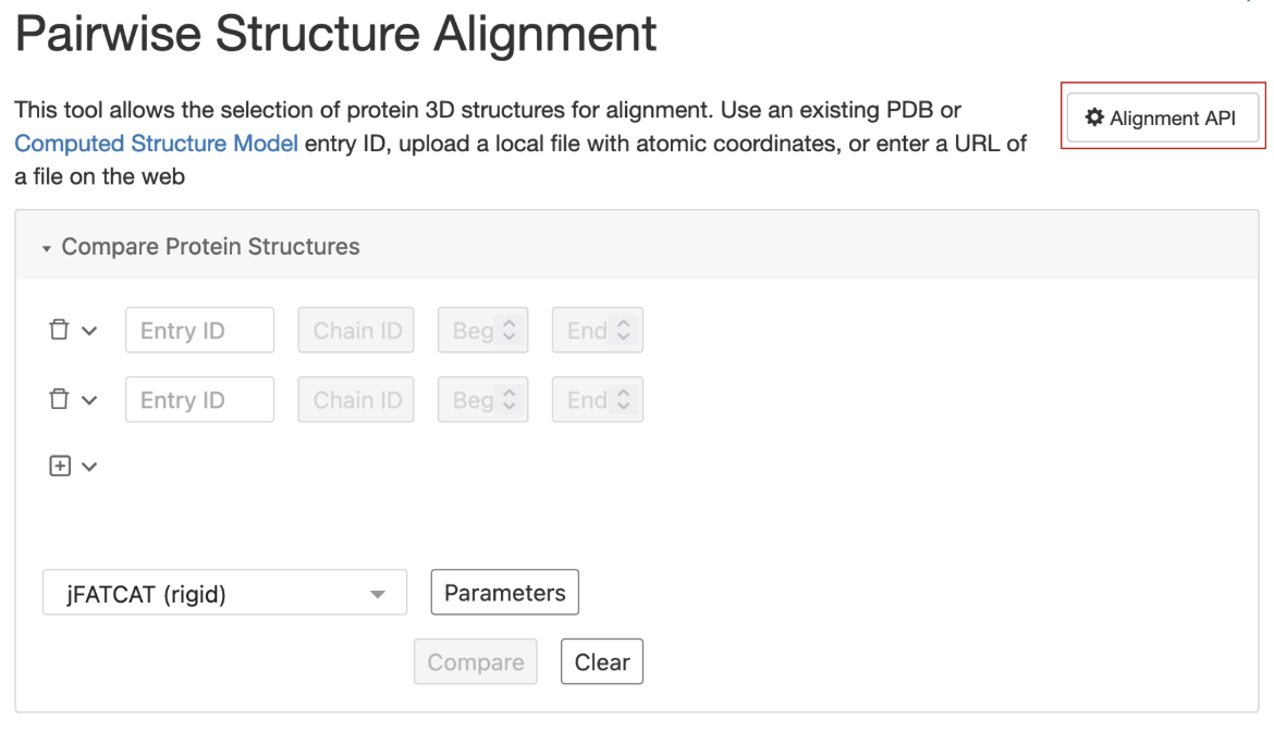Figure 8: Alignment API box for running structure alignment programmatically