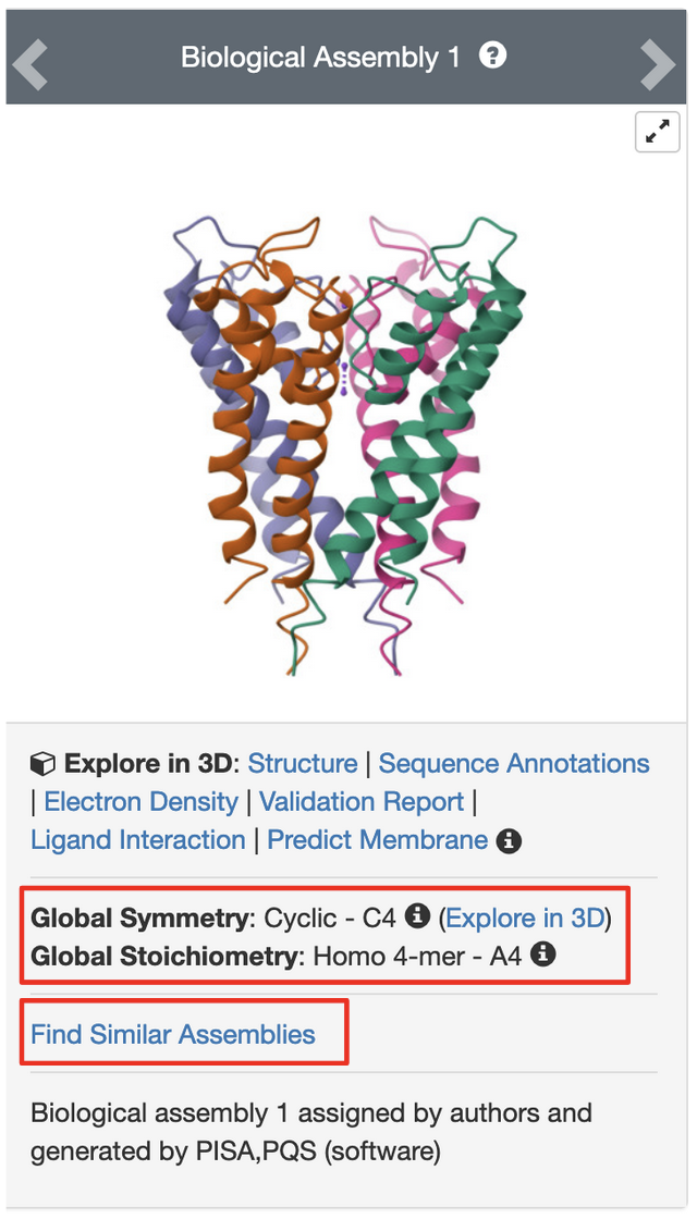 Figure 3: Protein Symmetry annotations on the Structure Summary Page.