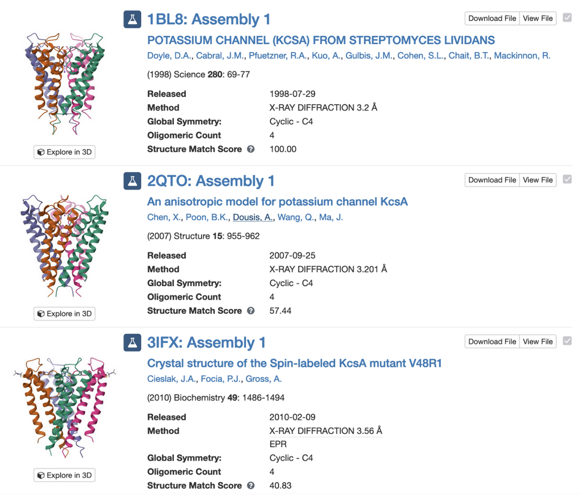 Figure 5: Search results for similar assemblies in the PDB. 