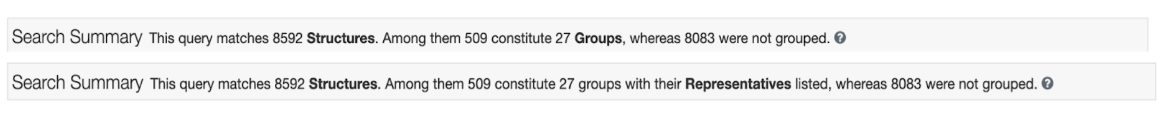 Figure 3: Search Summary showing result groups displayed as groups or Representatives.