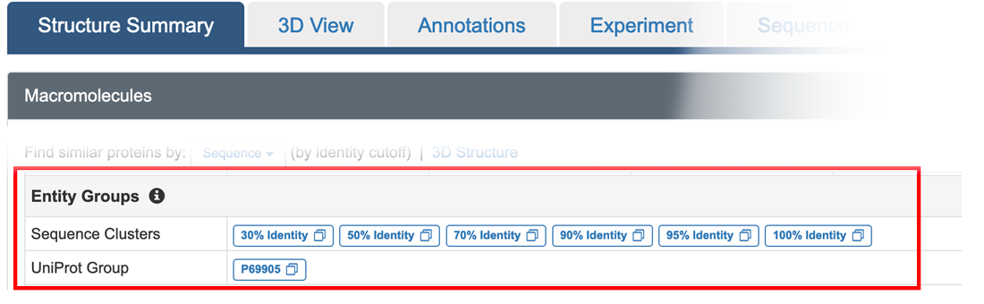 Access group summary pages to explore similar entities or structures.