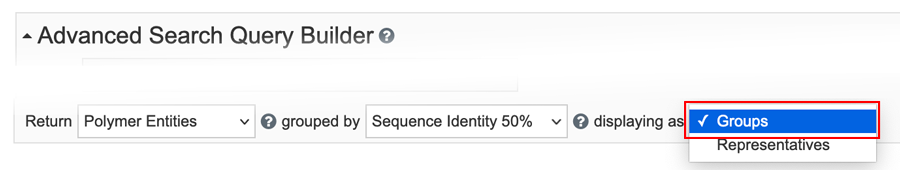 Advanced Search options for displaying similar results as a group containing multiple entities/structures or as representative example.