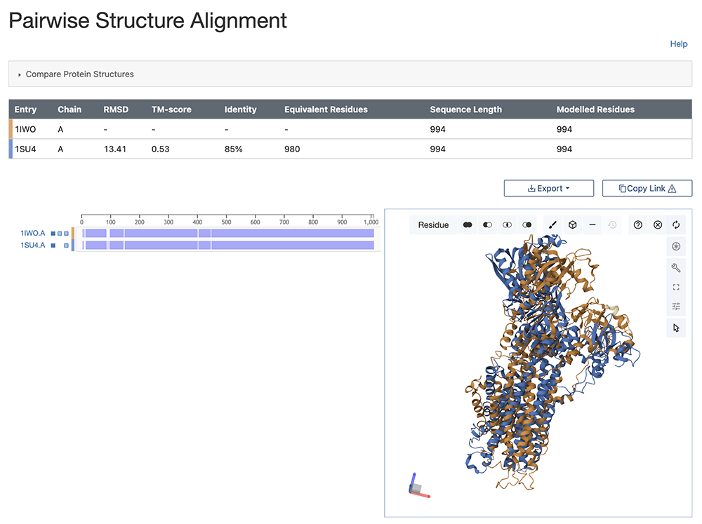 Screenshot of Pairwise Structure Alignment tool from rcsb.org
